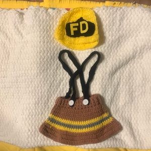 🔥3/$30🔥Hand Crochet Firegirl Firefighter Outfit Hat baby infant costume photo